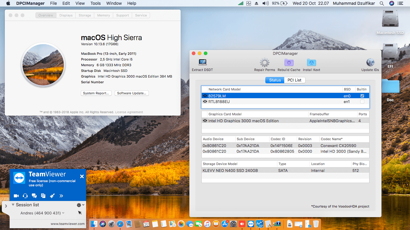 Success Hackintosh macOS High Sierra 10.13.6 Build 17G66 at Lenovo Thinkpad X220